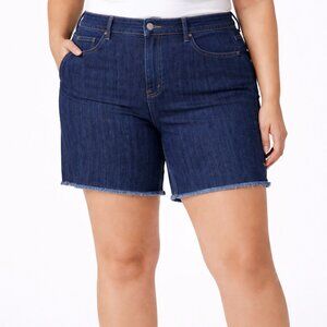 Curves 360 By NYDJ Slim Straight Dark Wash Fringed Denim Jean Shorts Womens 22